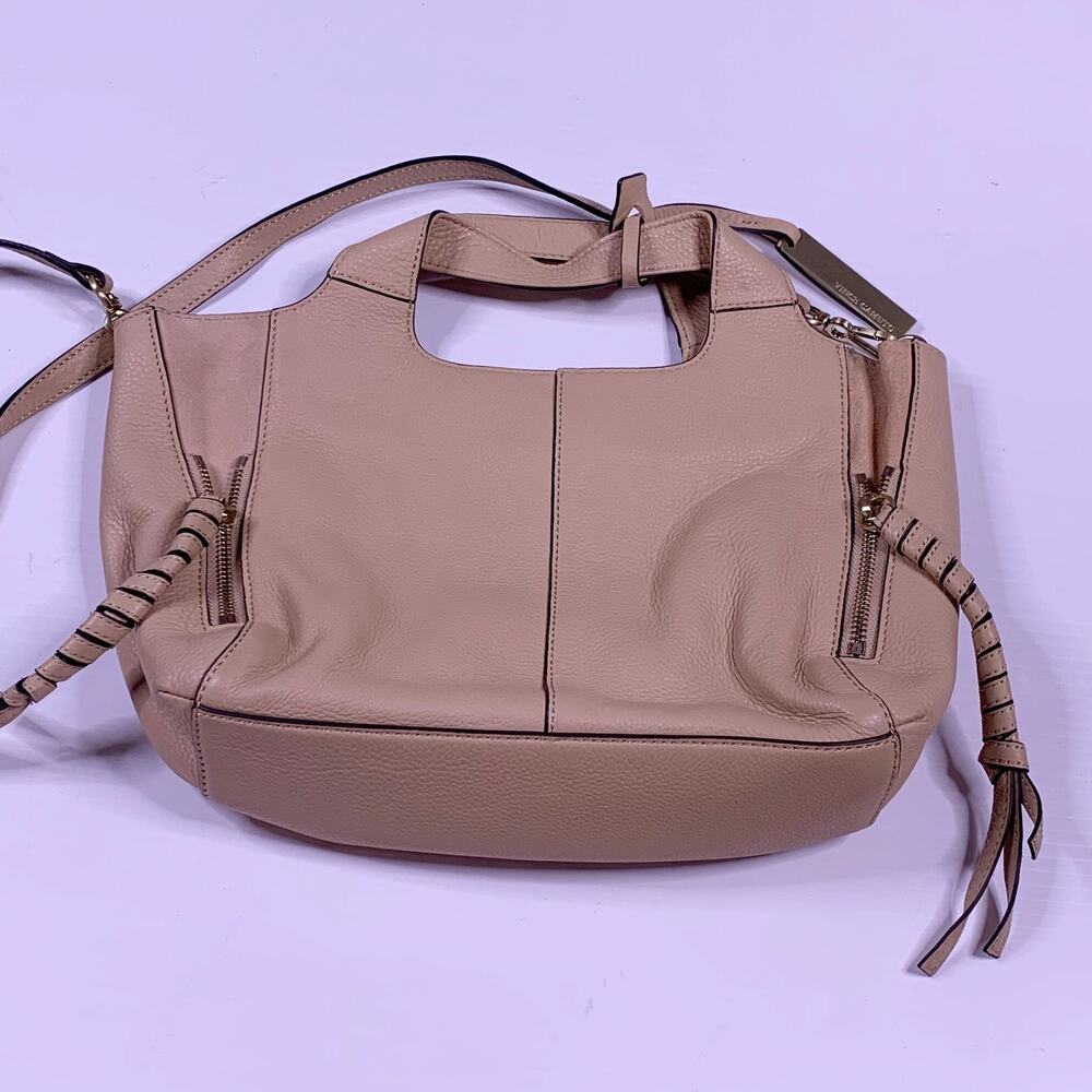 Vince Camuto Cory Satchel Crossbody Leather Bag Beige Zipper Purse Tassels Tan